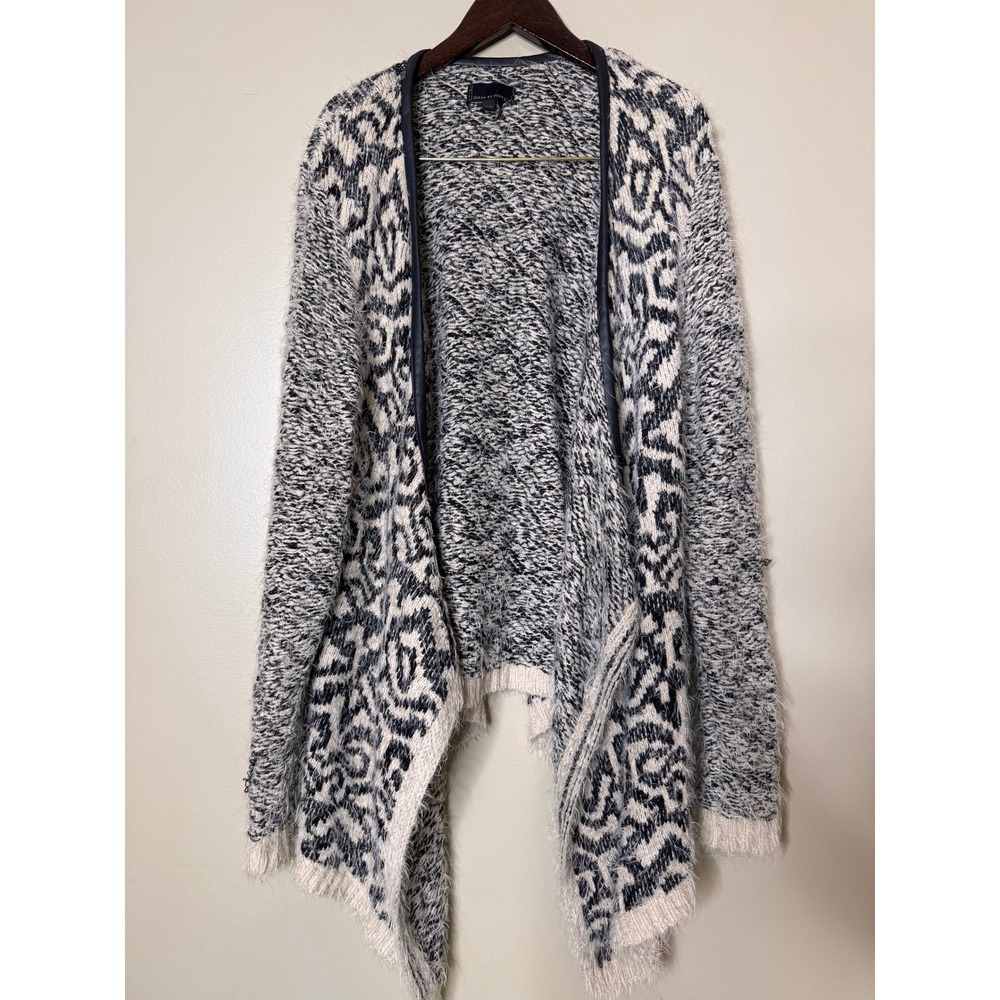 Jeans by Buffalo Womens‎ XL Black White Fuzzy Geometric Open Front Cardigan Trim